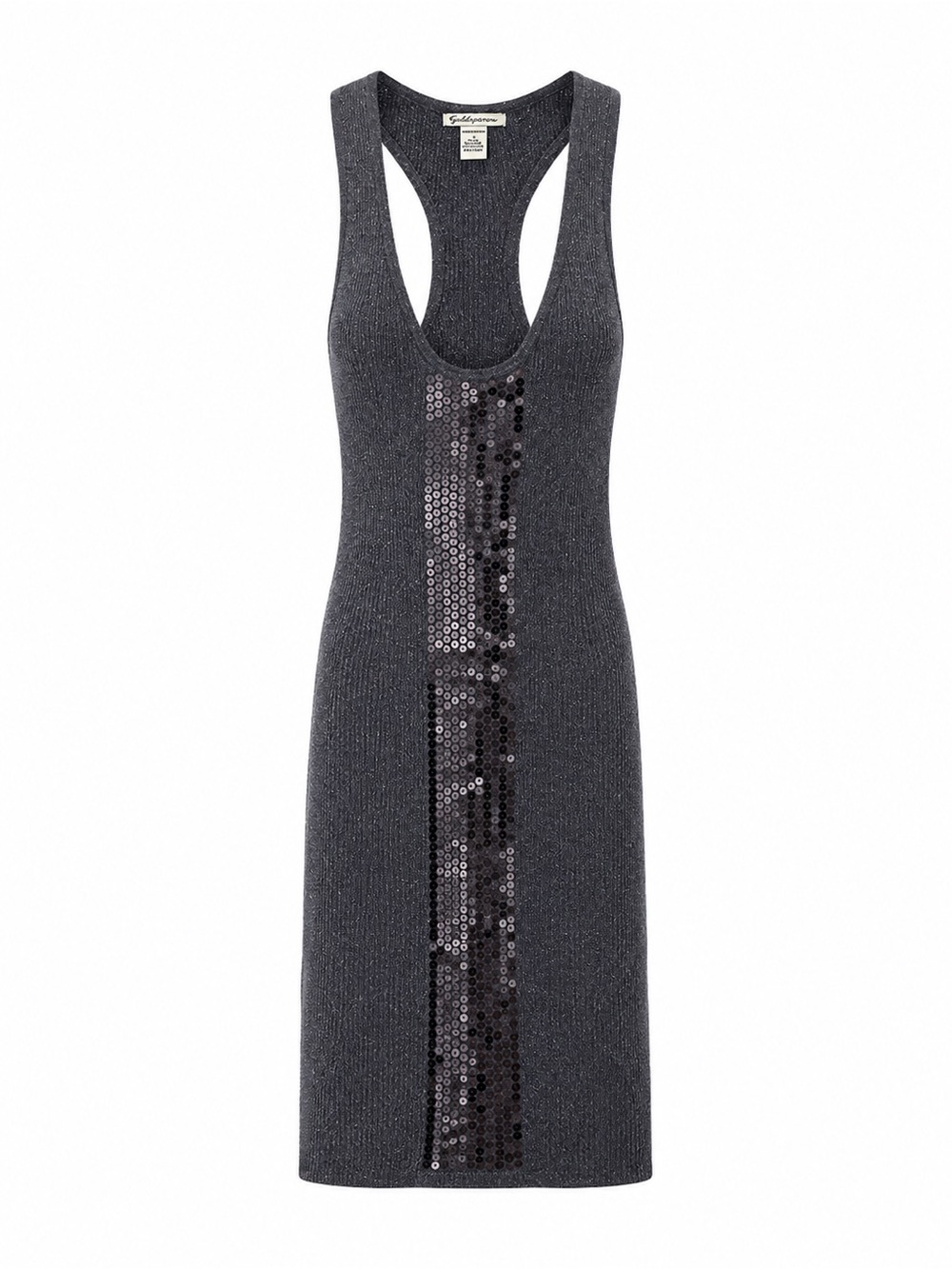 Ribbed Racerback Midi Dress with Sequin Stripe - Charcoal
